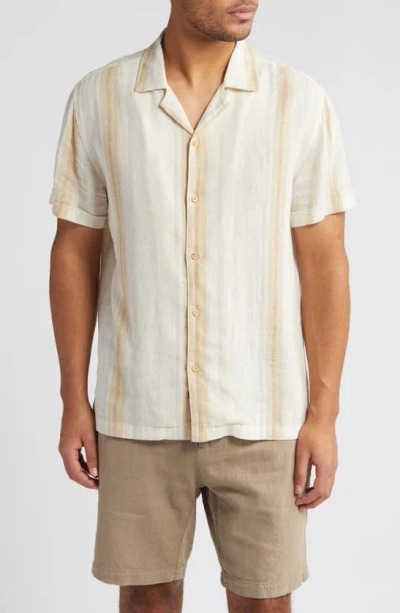 Rails Amalfi Stripe Short Sleeve Linen Blend Button-up Shirt In Farro Dove Stripe