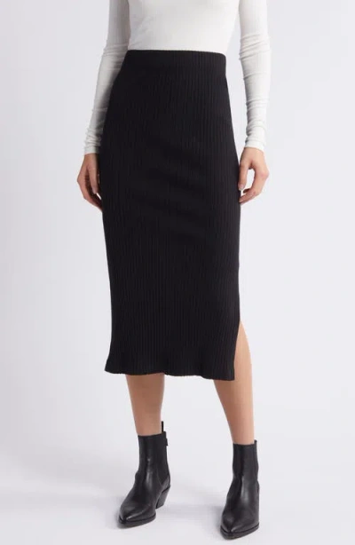 Rails Angie Side Slit Rib Midi Skirt In True Black