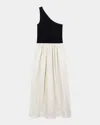 Rails Anita One-shoulder Colorblock Mixed Media Midi Dress In Black Ivory