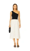 Rails Anita One-shoulder Colorblock Mixed Media Midi Dress In Ivory,black