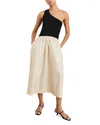 Rails Anita One-shoulder Colorblock Mixed Media Midi Dress In Black Ivory