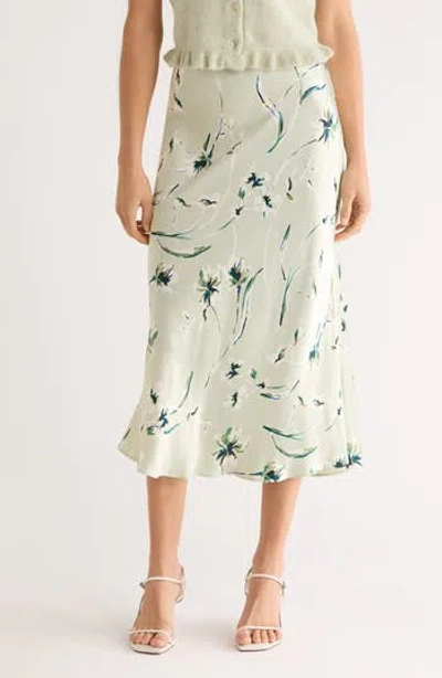 Rails Anya Floral Satin Midi Skirt In Mint Linnea
