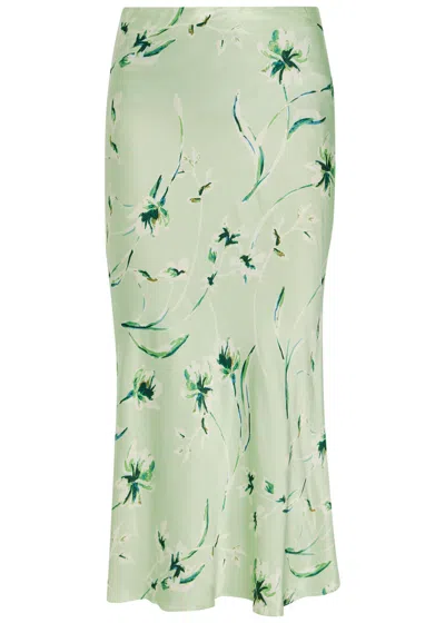 Rails Anya Floral-print Satin-crepe Midi Skirt In Green