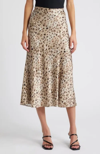 Rails Anya Leopard Print Satin Midi Skirt In Champagne Leopard