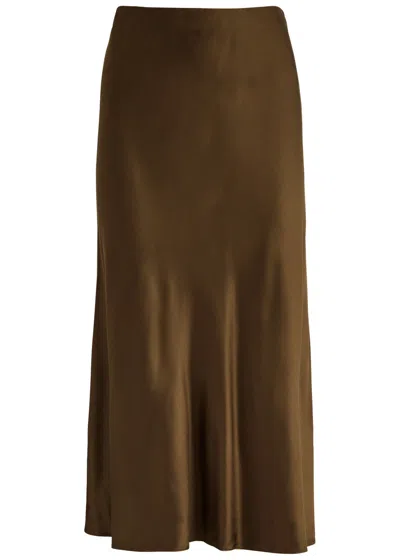 Rails Anya Satin Midi Slip Skirt In Brown