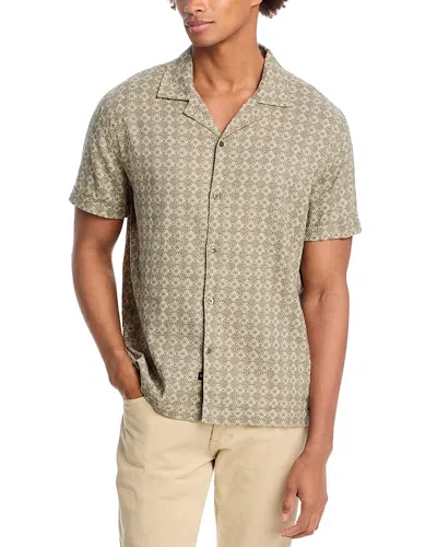 Rails Aries Relaxed Fit Short Sleeve Linen Camp Shirt In Diamond Oat Olive