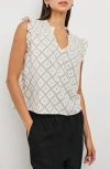 Rails Arlene Geo Print Linen Blend Ruffle Shoulder Top In Ivory Zanzibar
