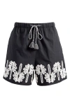 Rails Armanda Drawstring Shorts In Black Ivory Palm Trees
