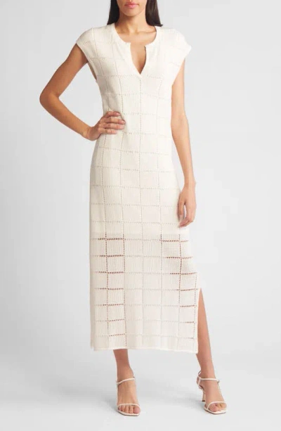 Rails Ashley Pointelle Midi Sweater Dress In White