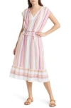 Rails Ashlyn Stripe Smocked Waist Linen Blend Dress In Red