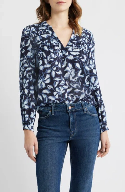 Rails Asta Floral Split Neck Top In Blue