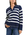 Rails Athena Stripe Cotton Johnny Collar Polo Sweater In Navy Ivory