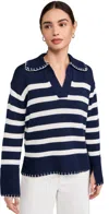Rails Athena Stripe Cotton Johnny Collar Polo Sweater In Navy Ivory Stripe