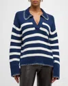 Rails Athena Stripe Cotton Johnny Collar Polo Sweater In Navy Ivory Stripe