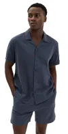 Rails Atlas Stripe Linen Blend Camp Shirt In Navy Cedar Vertical