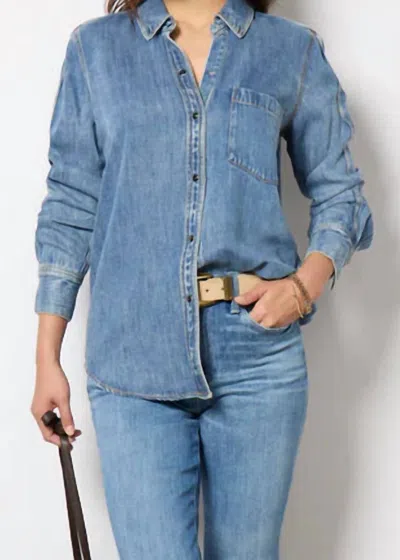 Rails Atticus Snap Front Top In Denim In Blue
