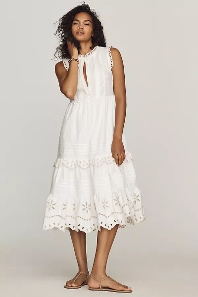 Rails Aubrie Cotton Ruffle Midi Dress In White