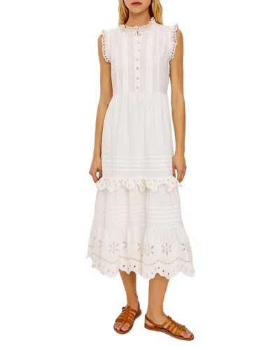 Rails Aubrie Ruffled Eyelet Midi Dress In White In Pink