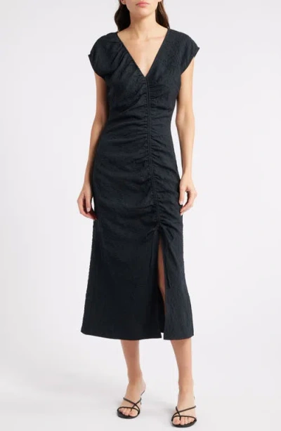 Rails Auren Textured Ruched Midi Dress In Black Jacquard