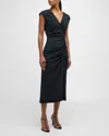 RAILS AUREN V-NECK RUCHED MIDI DRESS