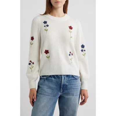 Rails Avila Flower Embroidered Sweater In White
