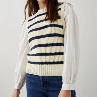 Rails Bambi Sweater Vest W/ Contrasting Sleeves In Ivory Navy Stripe In Brown