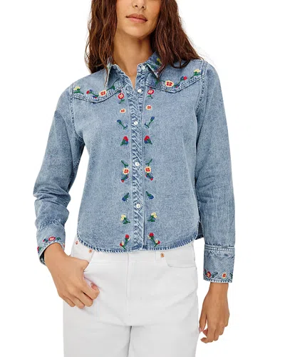 Rails Bari Embroidered Western Chambray Button-up Shirt In Blue