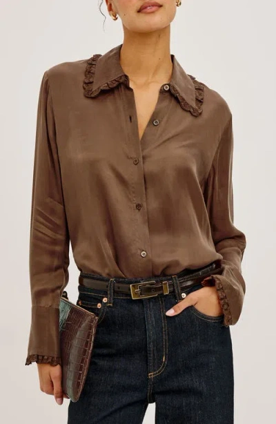 Rails Beatrix Lace Trim Long Sleeve Shirt In Brown