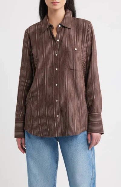 Rails Beck Striped Button-front Shirt In Brown