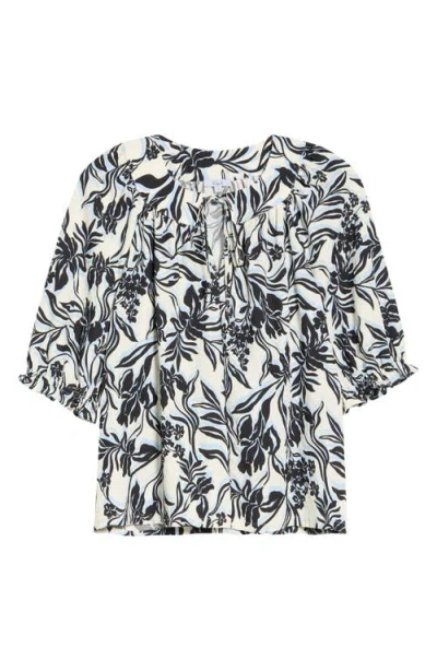 Rails Belina Floral Three-quarter Sleeve Top In Black