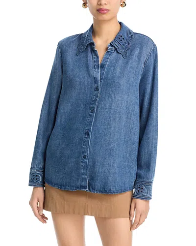 Rails Bethany Embroidered Collar Button-up Denim Top In Blue