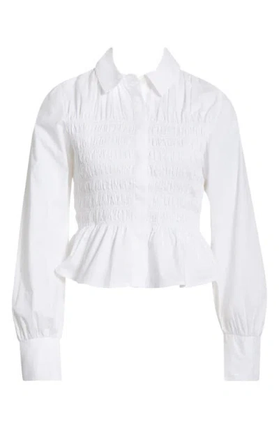 Rails Bradshaw Smock Bodice Cotton Button-up Shirt In White