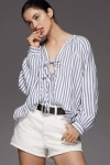 Rails Brielle Stripe Organic Cotton Gauze Tie Neck Top In Blue