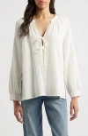 Rails Brielle Organic Cotton Gauze Tie Neck Top In White