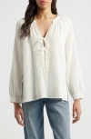 Rails Brielle Organic Cotton Gauze Tie Neck Top In White