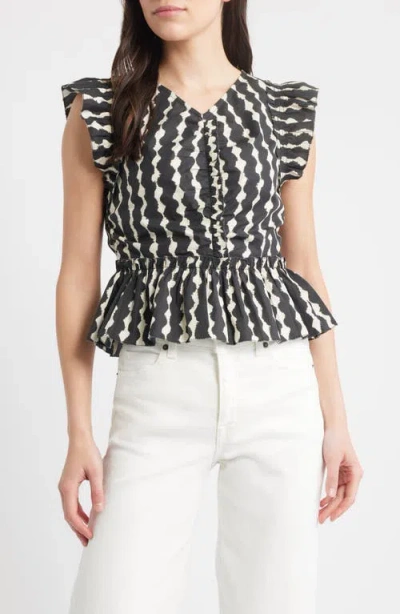 Rails Cali Ikat Print Peplum Top In Black