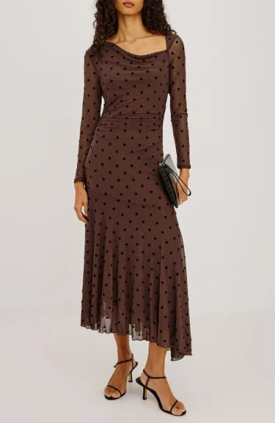 Rails Cambria Polka Dot Mesh Midi Dress In Brown