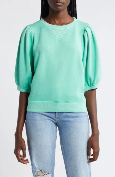 Rails Camy Pleated Puff Sleeve Cotton Sweatshirt In Jade