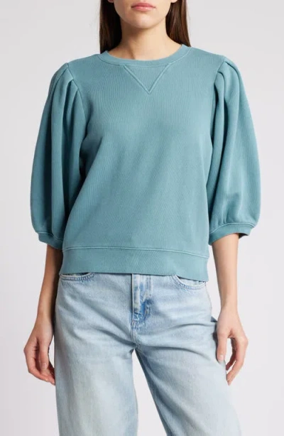 Rails Camy Puff Sleeve Cotton Sweatshirt In Stone Blue