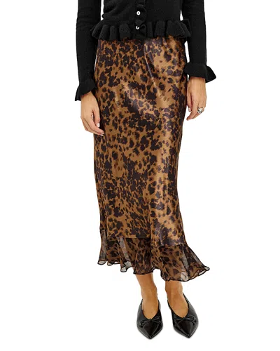 Rails Candice Leopard Satin Midi Skirt In Brown