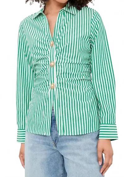 Rails Caralyn Soft Bishop Sleeves Shirt In Emerald Stripe In Green