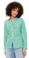 Rails Carayln Button Down Top Emerald Stripe In Multi