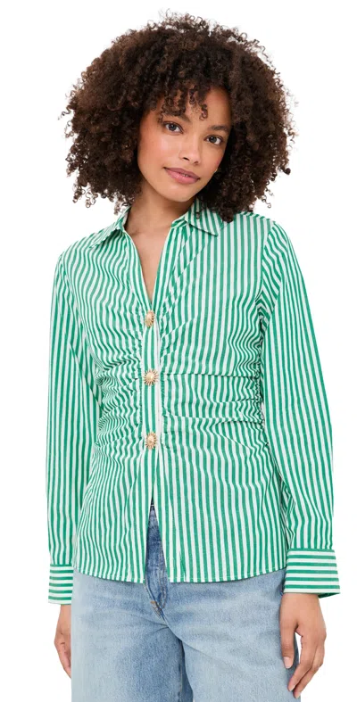 Rails Carayln Button Down Top Emerald Stripe In Multi