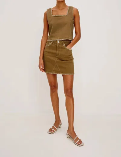 Rails Carbon Cropped Denim Top In Safari Embroidered In Brown