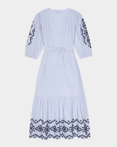 Rails Carmel Eyelet Embroidered Tie Belt Cotton Dress In Blue