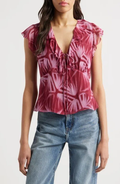 Rails Carmine Frond Print Flutter Sleeve Top In Bahia