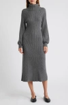 Rails Carrie Turtleneck Long Sleeve Wool Blend Midi Sweater Dress In Heather Charcoal
