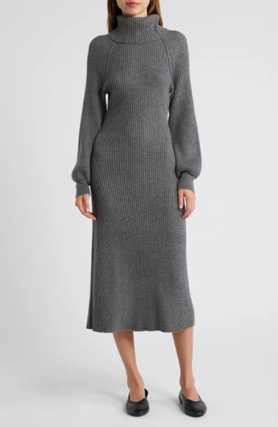 Rails Carrie Turtleneck Long Sleeve Wool Blend Midi Sweater Dress In Heather Charcoal