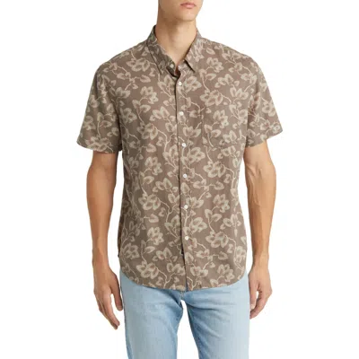 Rails Carson Floral Short Sleeve Linen Blend Button-up Shirt In Brown