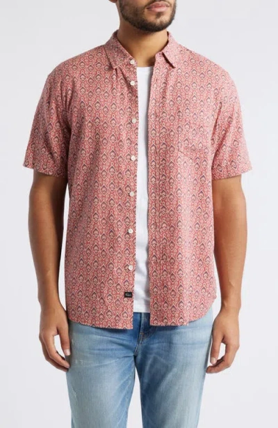 Rails Carson Floral Short Sleeve Stretch Linen Blend Button-up Shirt In Pendant Batik Rose